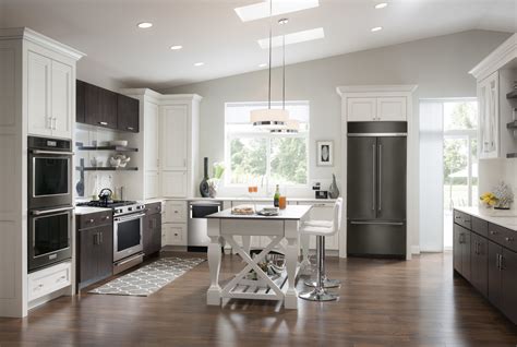 black stainless steel kitchen with multi-color cabinets|black stainless steel cabinet color schemes.